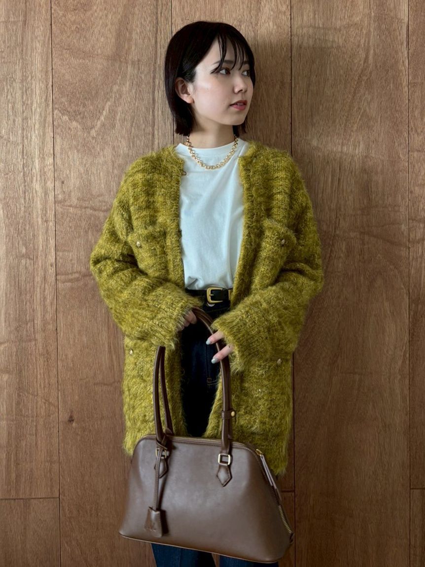 Mila Owen「金釦ラメシャギーツイードニットジャケット」|ノーカラージャケット|