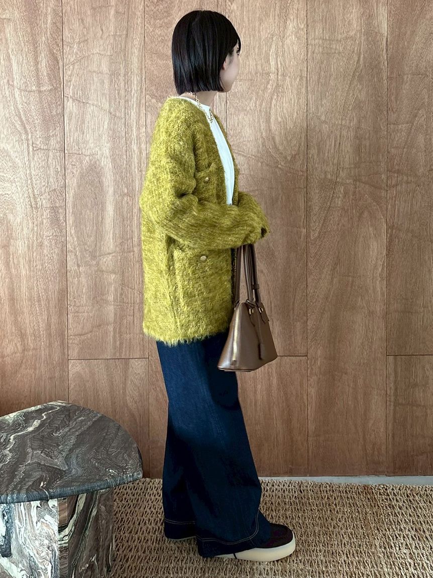 Mila Owen「金釦ラメシャギーツイードニットジャケット」|ノーカラージャケット|