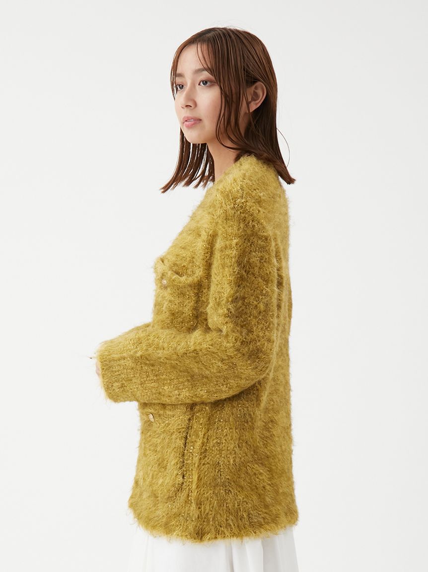 Mila Owen「金釦ラメシャギーツイードニットジャケット」|ノーカラージャケット|