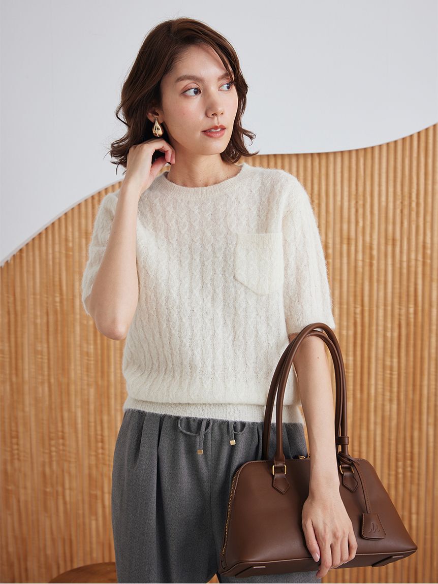 Mila Owen「シアーケーブルアンサンブル半袖プルオーバー」|ニット・セーター|WHT