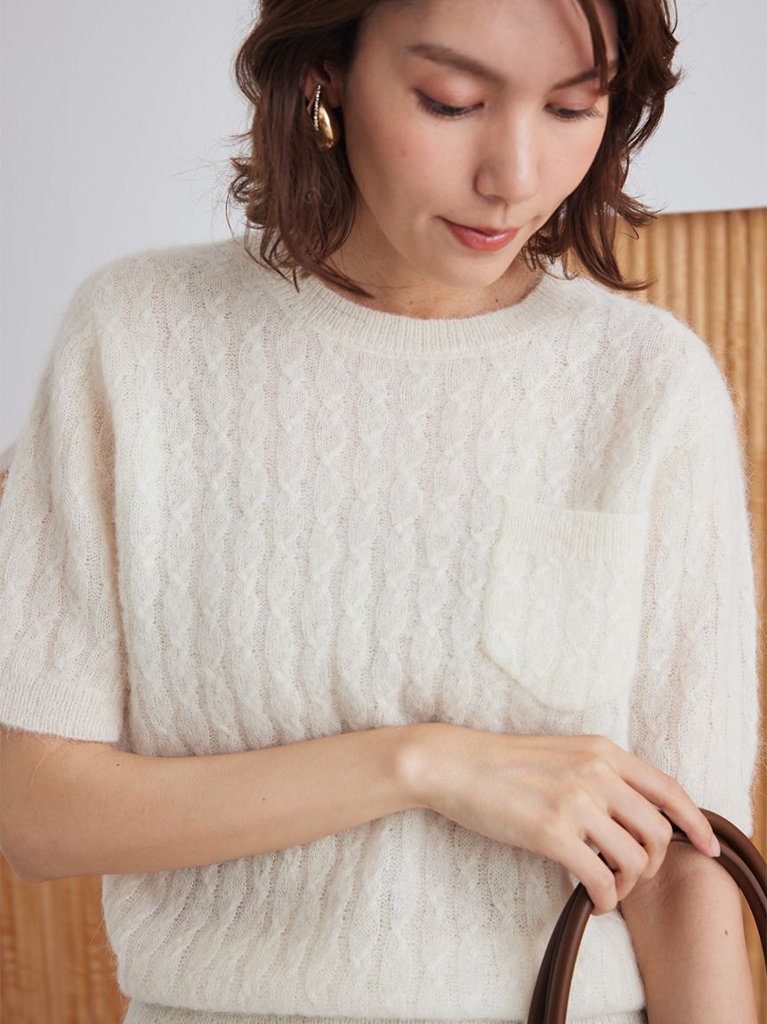 Mila Owen「シアーケーブルアンサンブル半袖プルオーバー」|ニット・セーター|