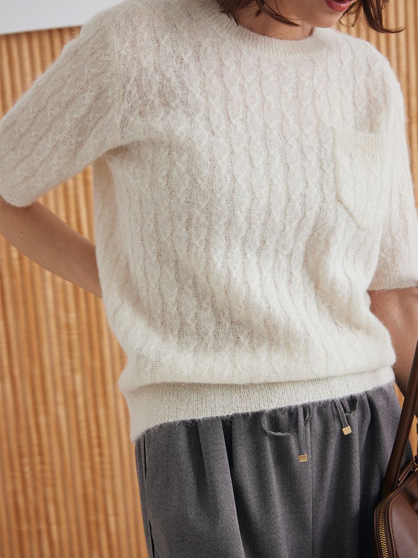 Mila Owen「シアーケーブルアンサンブル半袖プルオーバー」|ニット・セーター|