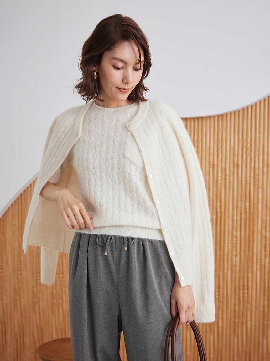 Mila Owen「シアーケーブルアンサンブル半袖プルオーバー」|ニット・セーター|