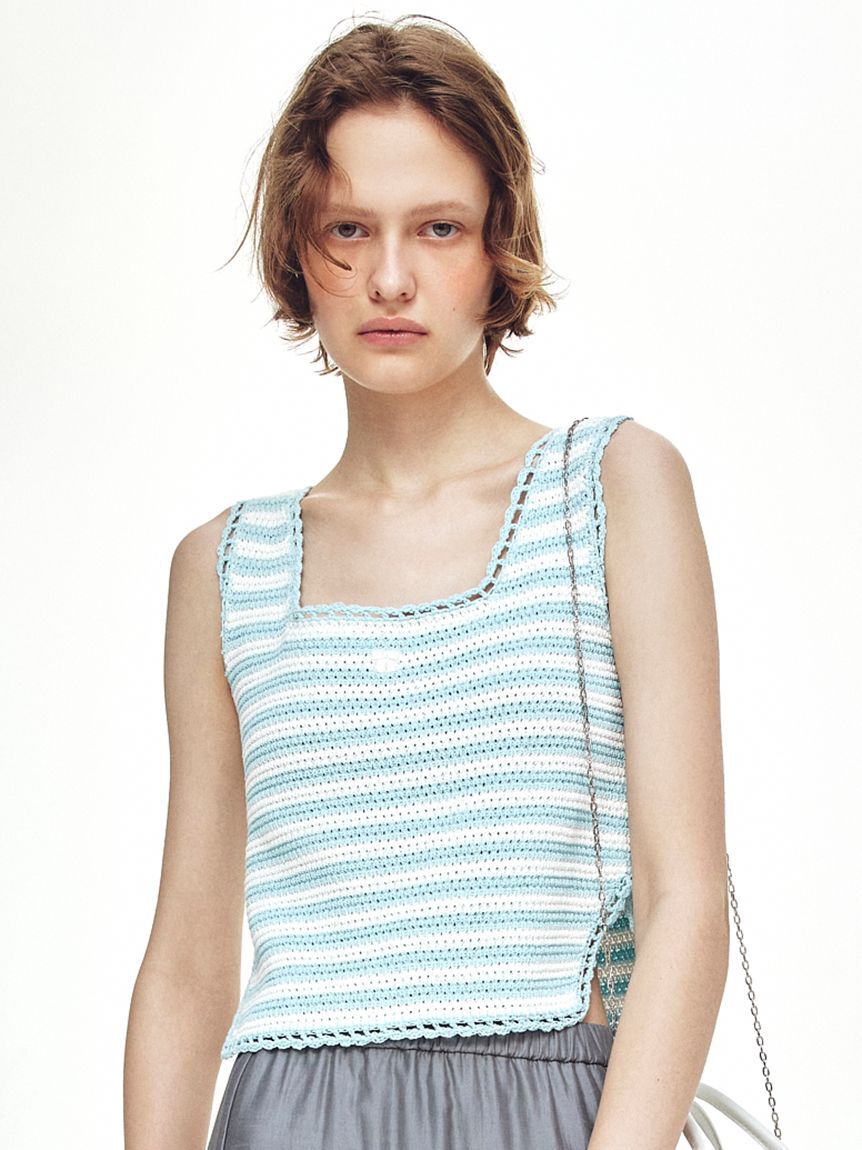 FURFUR「リボン刺繍ノースリーブボーダーニットトップス」|ニット・セーター|LBLU