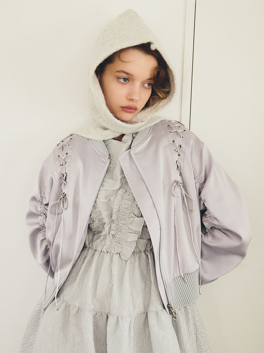 FURFUR「レースアップサテンブルゾン」|ブルゾン・スタジャン|SAX