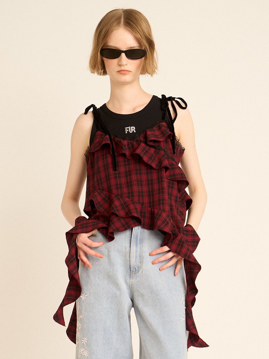 FURFUR「フリルキャミトップス」|キャミソール|RED