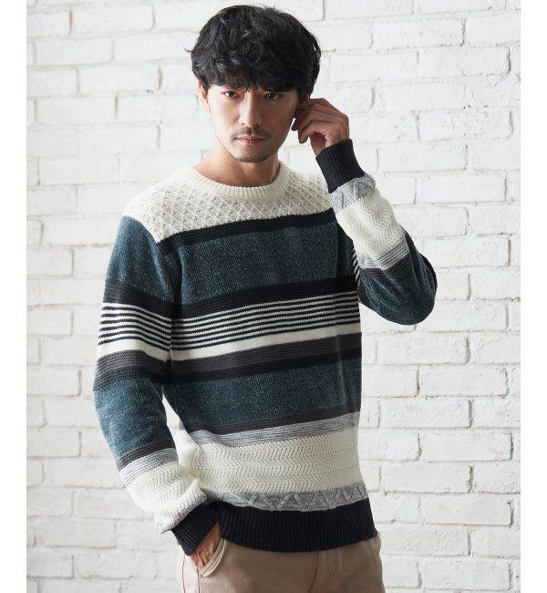 ikka「モールミックスボーダーニット」|プルオーバー|