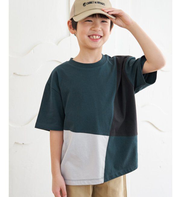 ikka kids「【親子おそろい】斜め切り替えブロックスT（120~160cm）」|Tシャツ・カットソー|