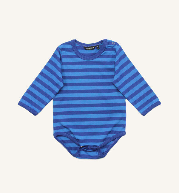 Marimekko「[Kids] Vinde Tasaraita 長袖ロンパース」|ロンパース|ブルー&times;ブルー
