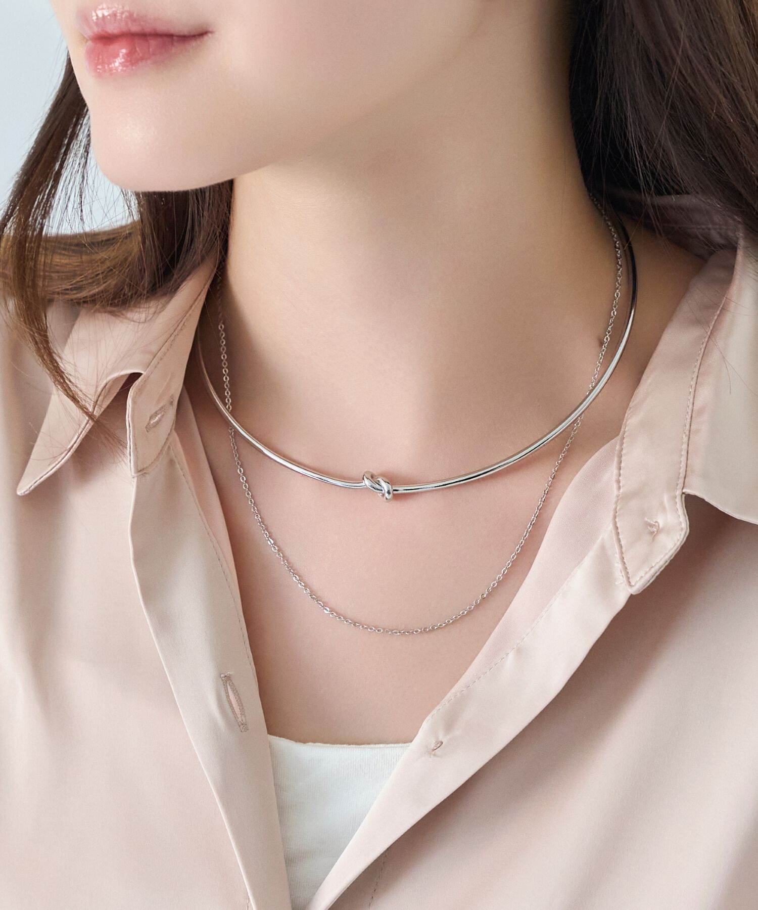 Phoebe「ノットラインレイヤードチョーカー　シルバー/ネックレス/ネックカフ/36cm」|ネックレス|