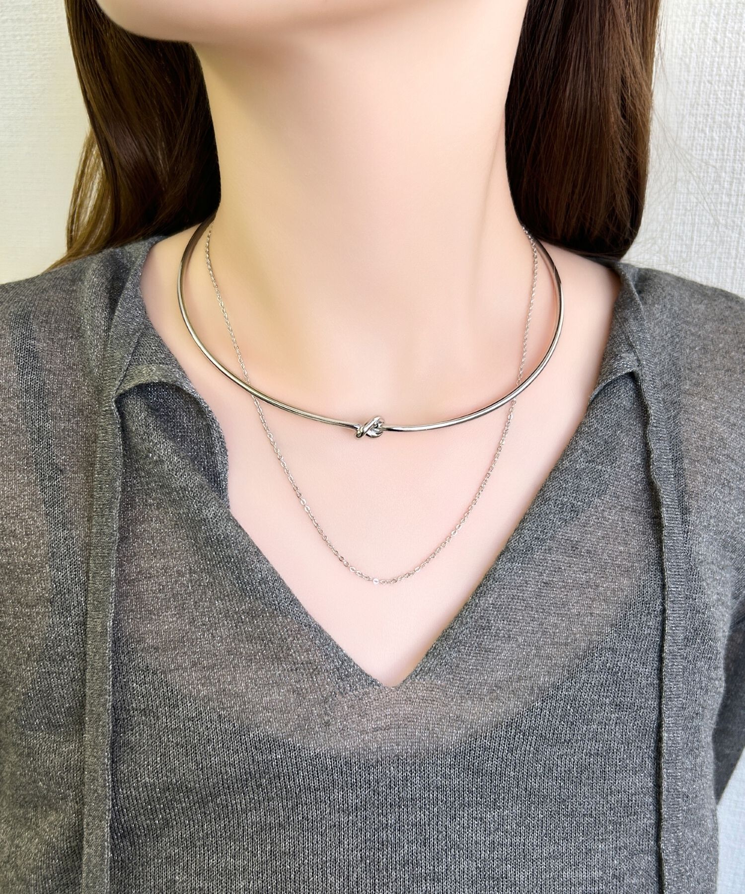 Phoebe「ノットラインレイヤードチョーカー　シルバー/ネックレス/ネックカフ/36cm」|ネックレス|