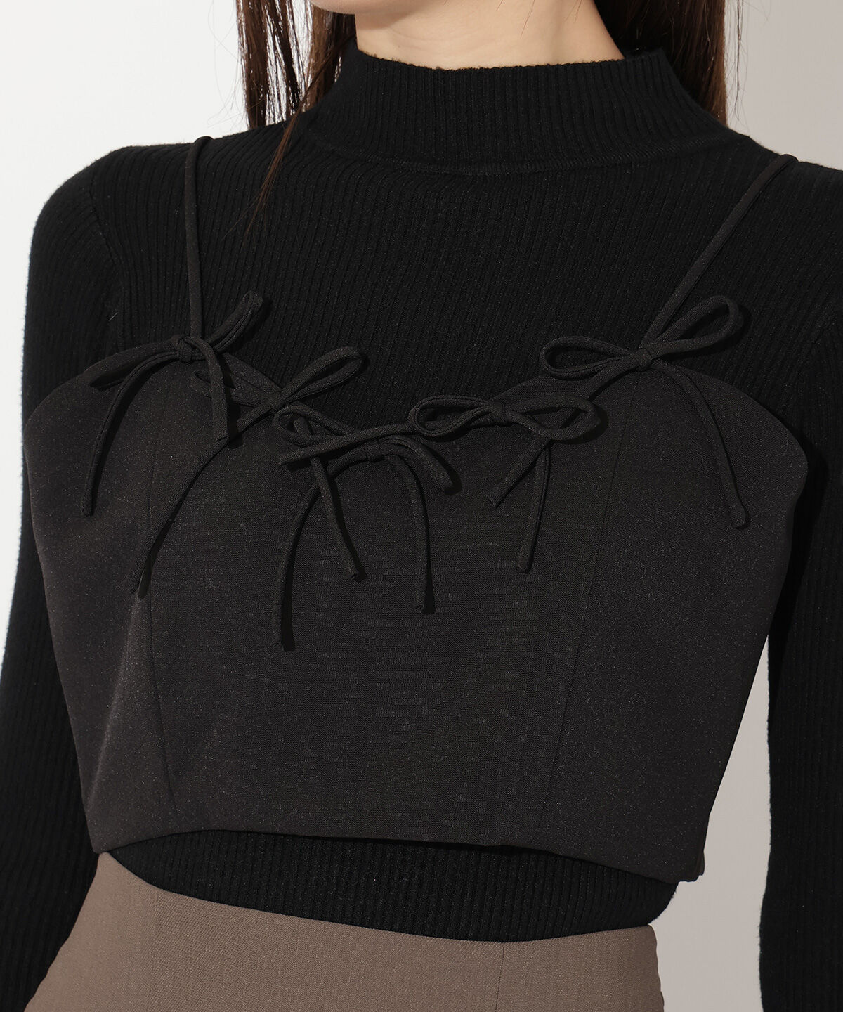 アンドクチュール「リボンビスチェ＋リブニットプルオーバー」|ニット・セーター|