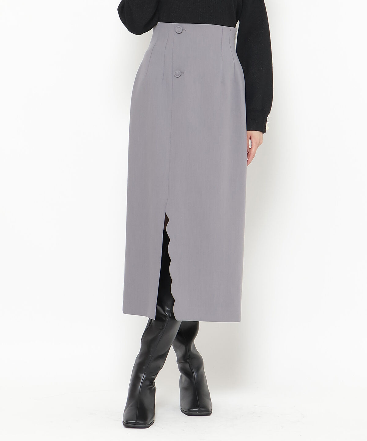 アンドクチュール「スカラップスリットタイトスカート」|タイト|