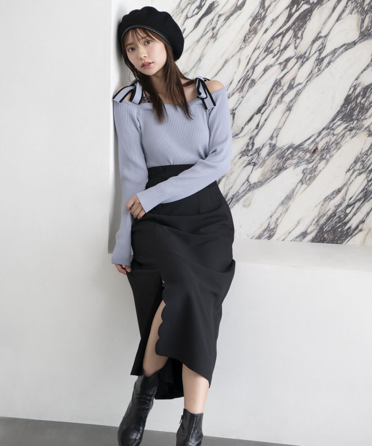 アンドクチュール「スカラップスリットタイトスカート」|タイト|