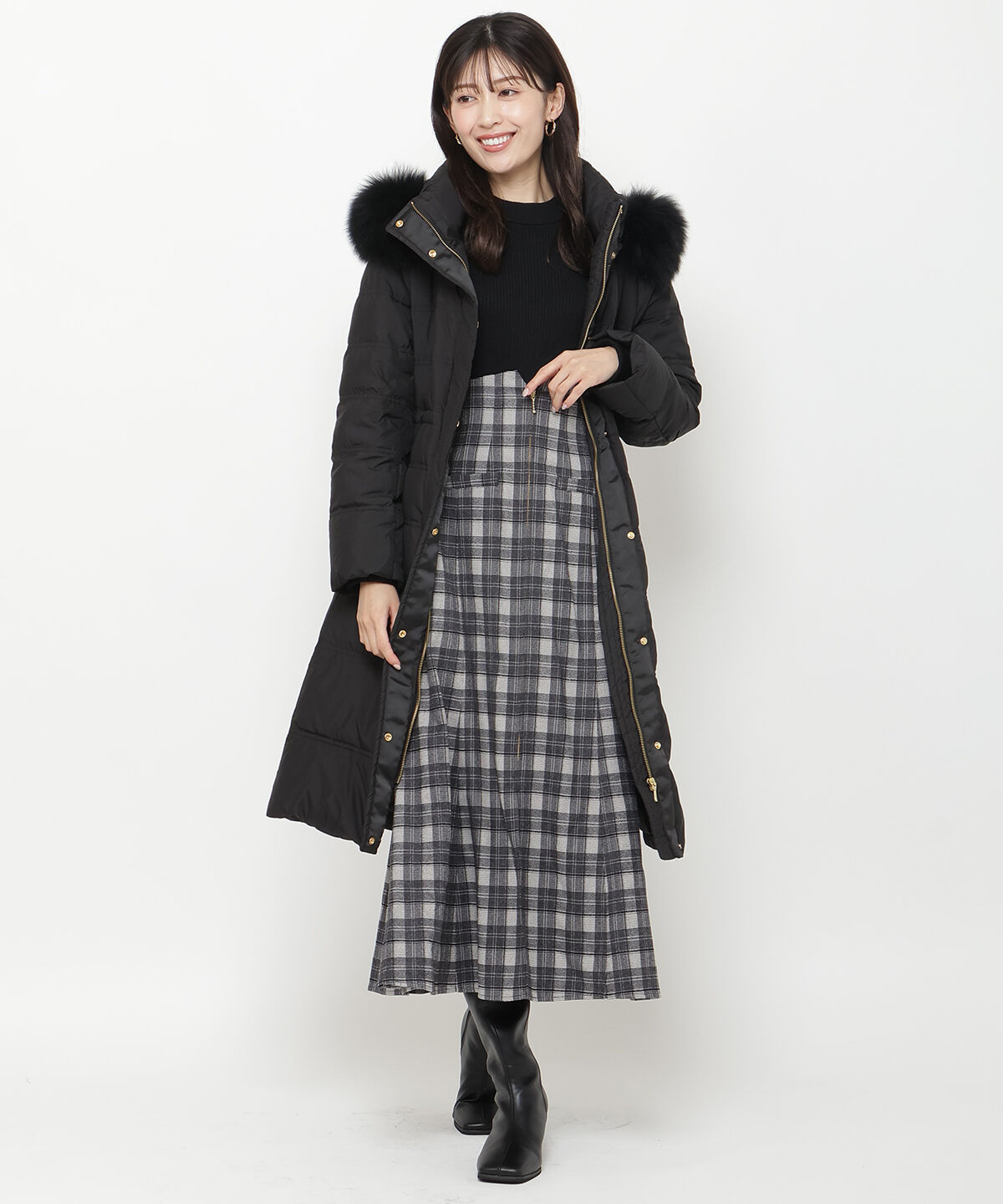 アンドクチュール「FOXファー付きミディアムロングダウン」|ダウン|