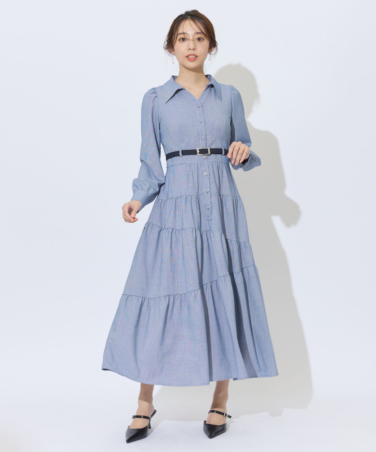 アンドクチュール「ラメ千鳥ティアードシャツワンピース」|ワンピース|