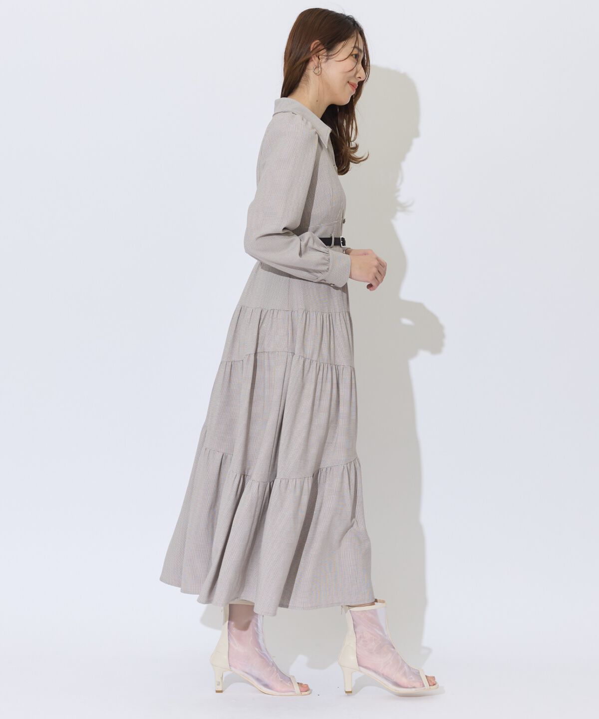 アンドクチュール「ラメ千鳥ティアードシャツワンピース」|ワンピース|