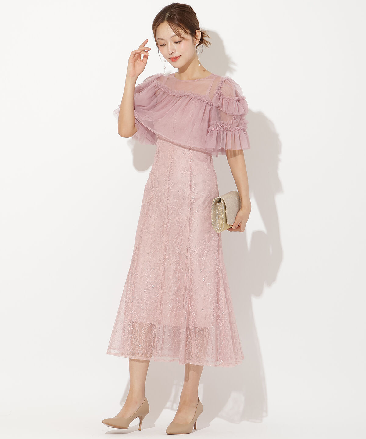 アンドクチュール「チュールフリルブラウス+レースキャミドレス」|ドレス|