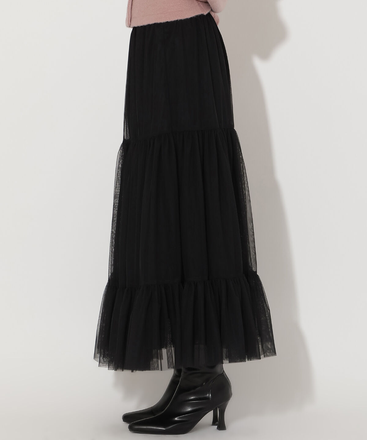 アンドクチュール「チュールティアードギャザースカート」|フレア|