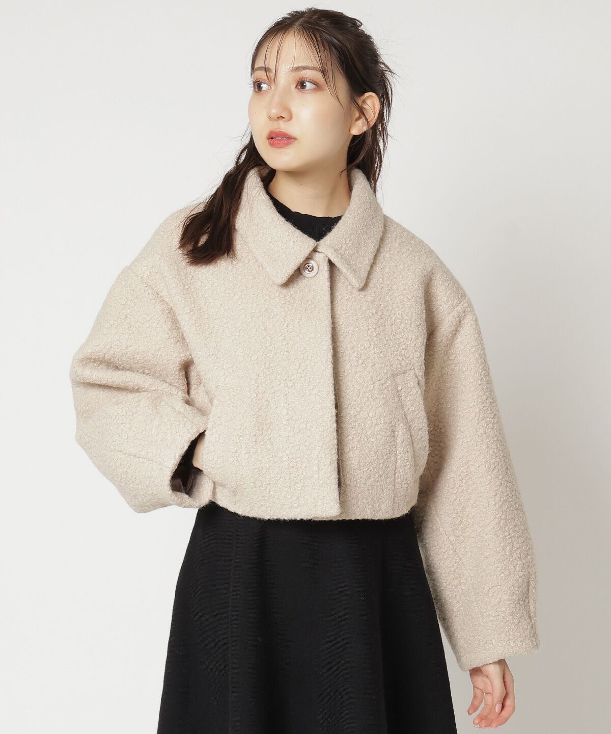 REDYAZEL「ブークレショートコート」|ステンカラーコート|ベージュ