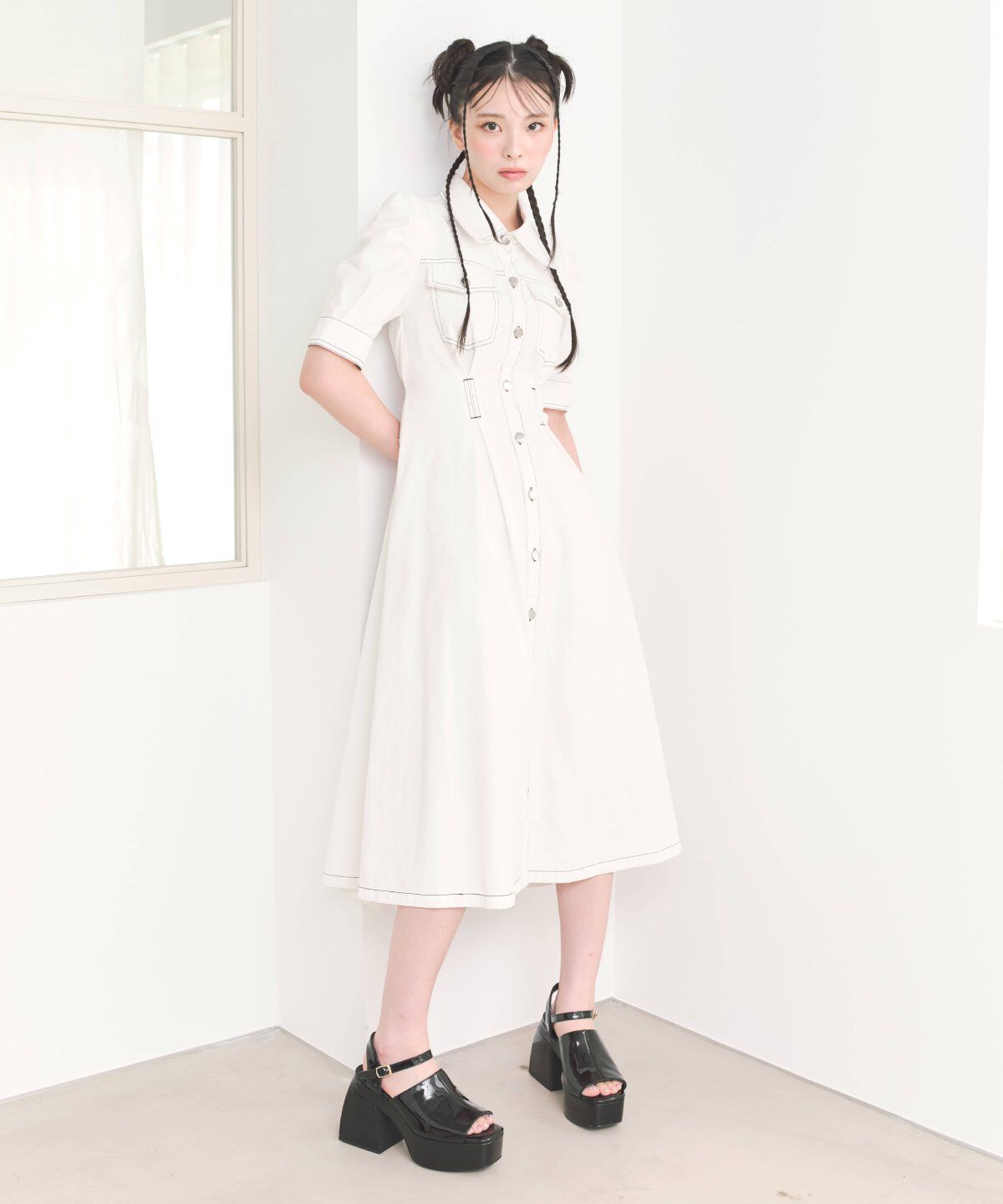 REDYAZEL「デニムポケットパワショルロングワンピース」|ワンピース|