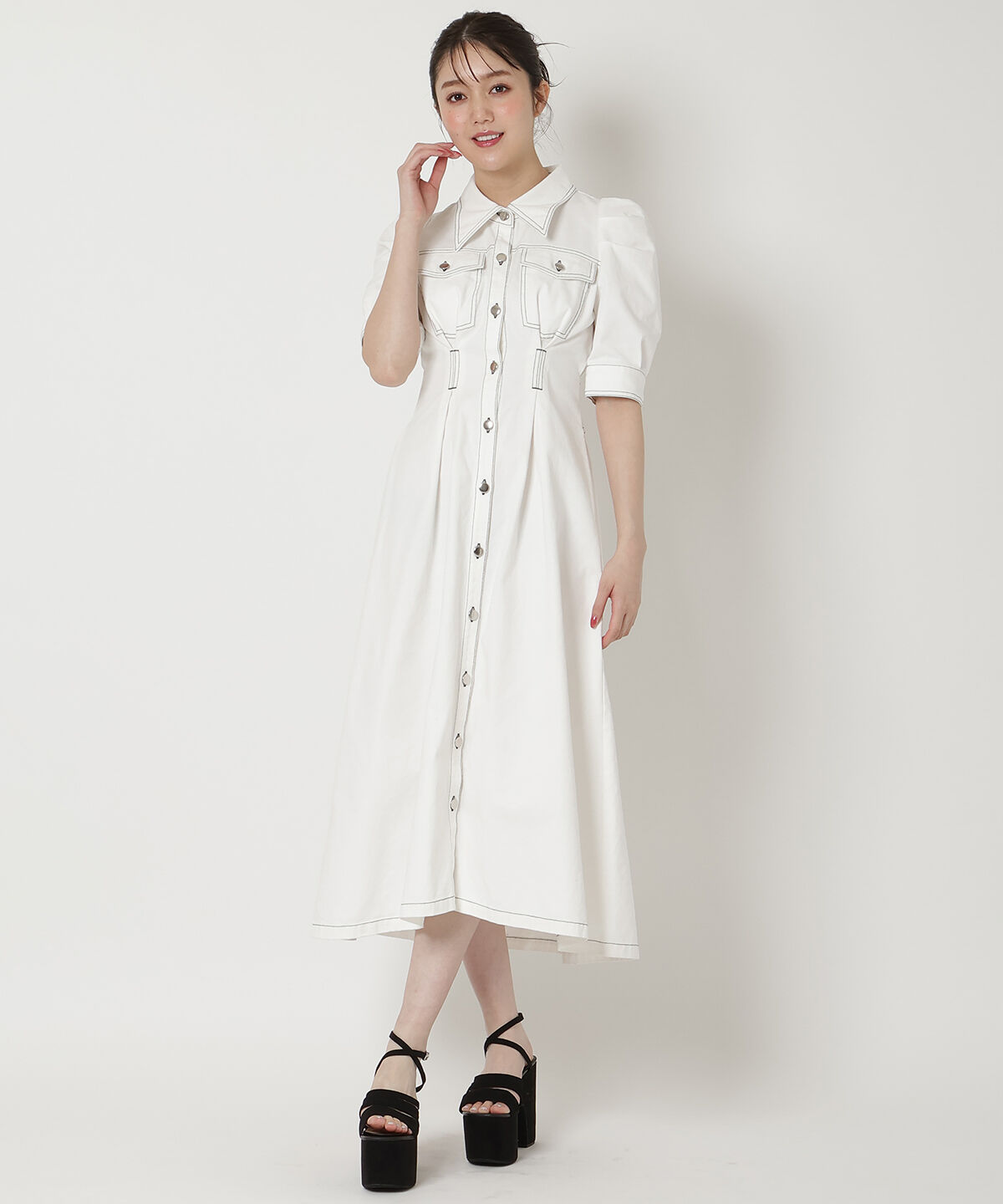 REDYAZEL「デニムポケットパワショルロングワンピース」|ワンピース|