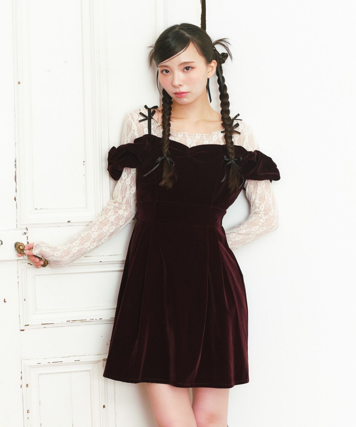 REDYAZEL「2wayショルダーフレアミニワンピース」|ワンピース|ボルドー