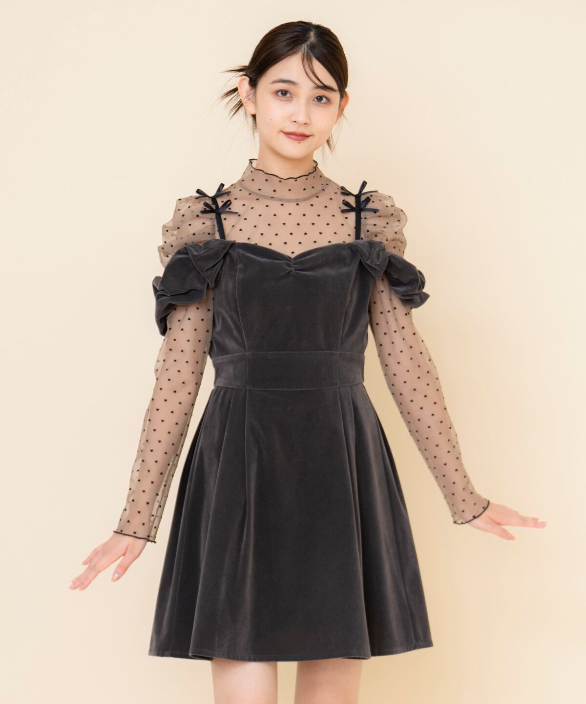 REDYAZEL「2wayショルダーフレアミニワンピース」|ワンピース|グレー