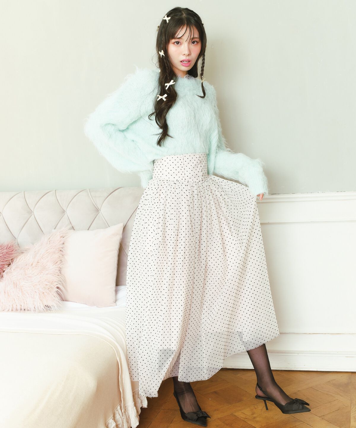 REDYAZEL「ドットチュールフレアスカート」|フレア|