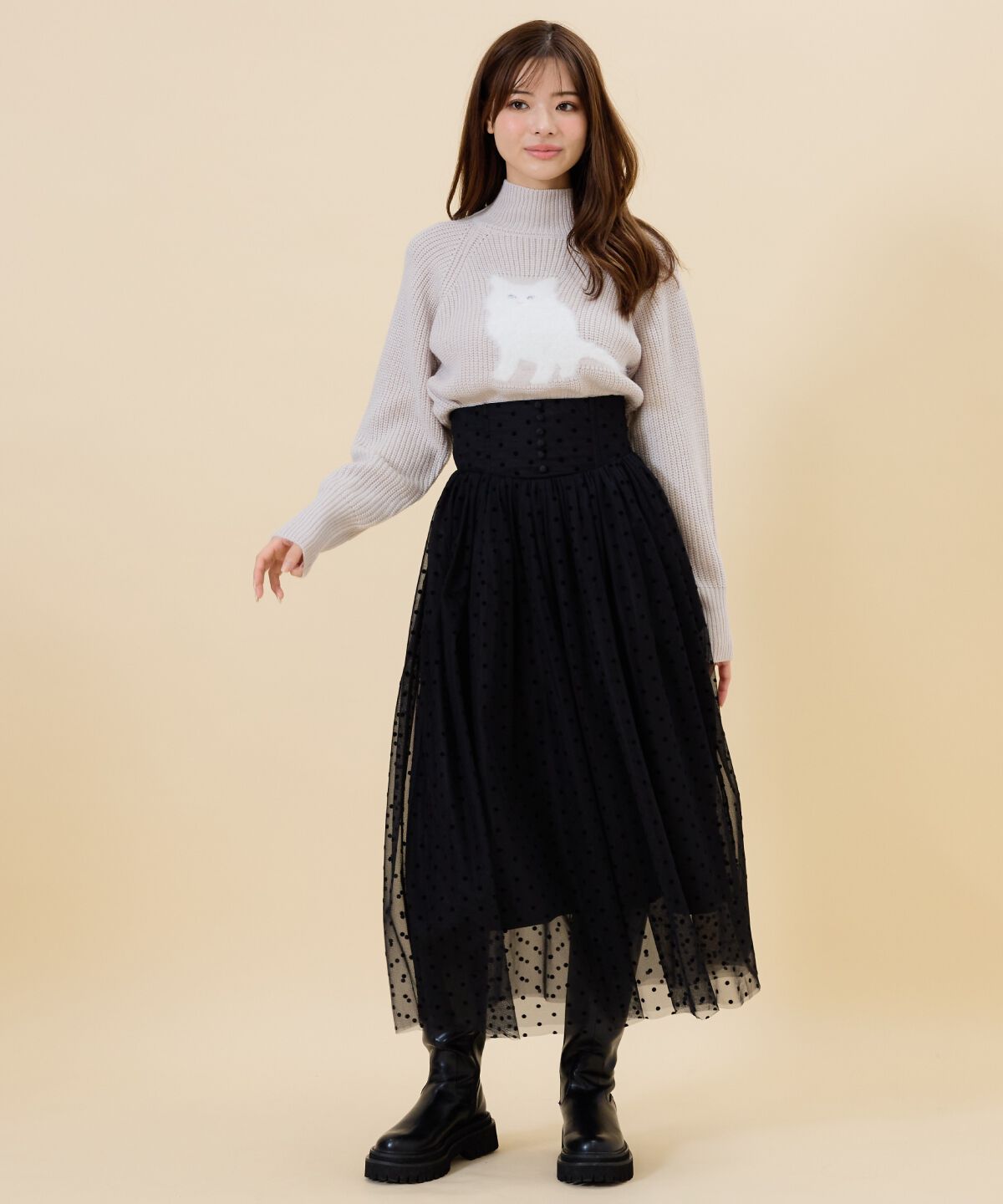 REDYAZEL「ドットチュールフレアスカート」|フレア|