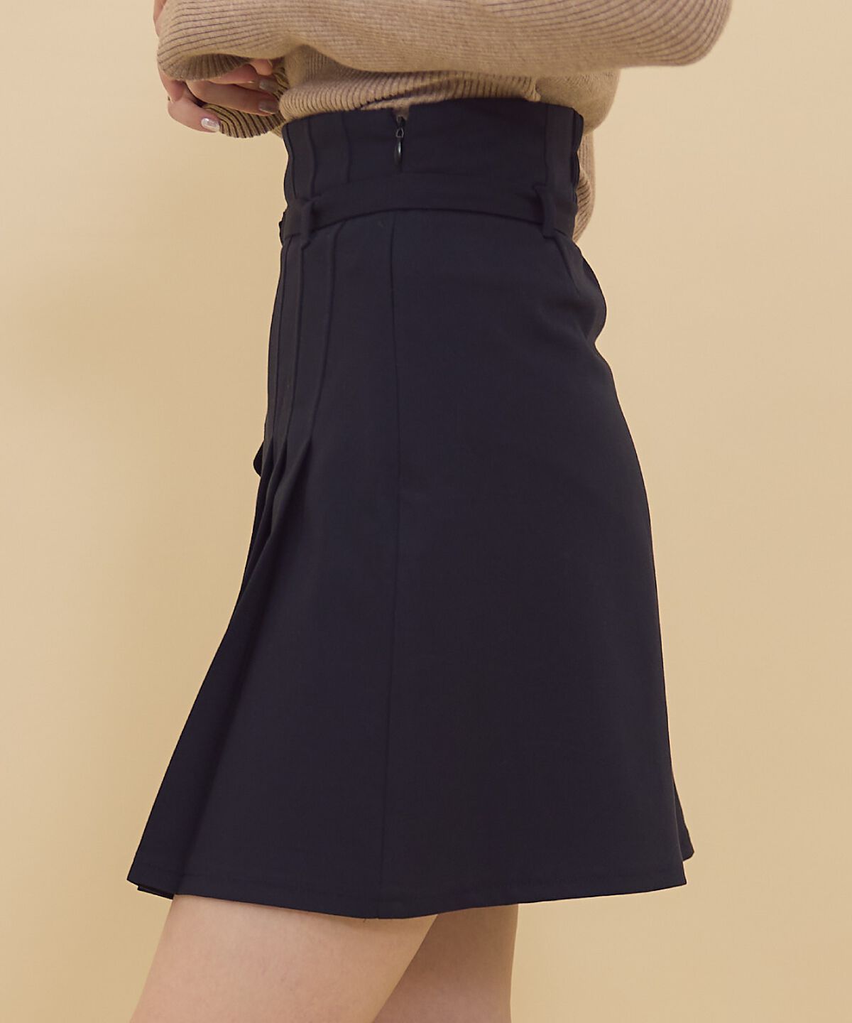 REDYAZEL「ハイウエストアシメプリーツミニスカート」|フレア|