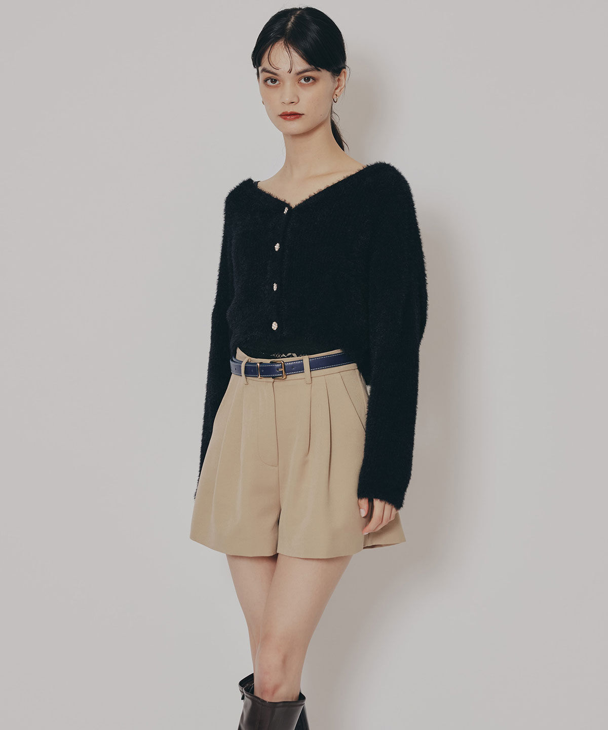 REDYAZEL「フェザーヤーンビジューボタンカーディガン」|カーディガン|