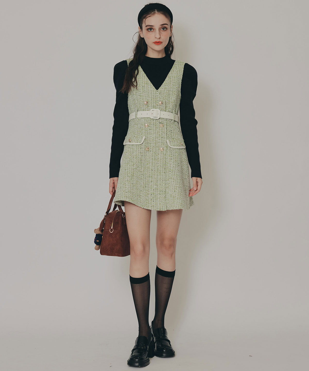 REDYAZEL「ゴールドボタンツイードジャンパースカート」|ジャンパースカート|