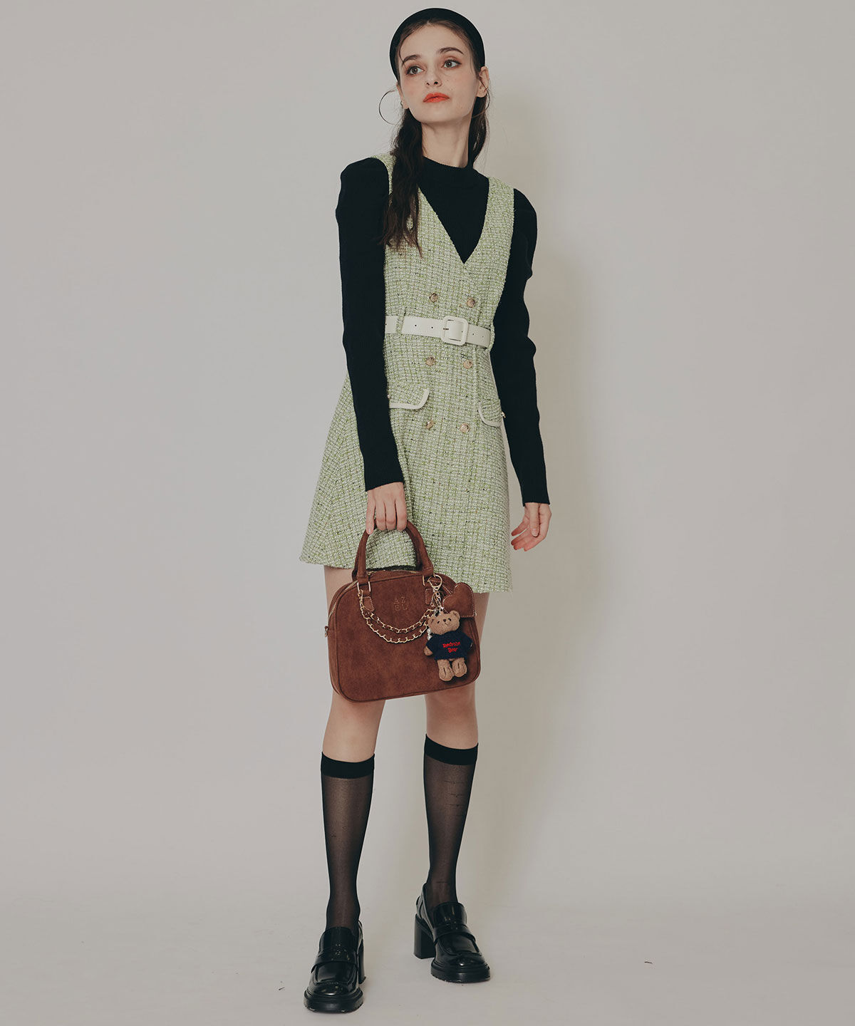 REDYAZEL「ゴールドボタンツイードジャンパースカート」|ジャンパースカート|