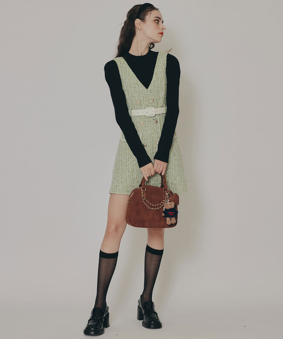 REDYAZEL「ゴールドボタンツイードジャンパースカート」|ジャンパースカート|