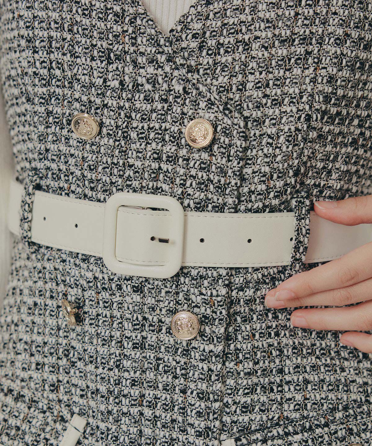 REDYAZEL「ゴールドボタンツイードジャンパースカート」|ジャンパースカート|