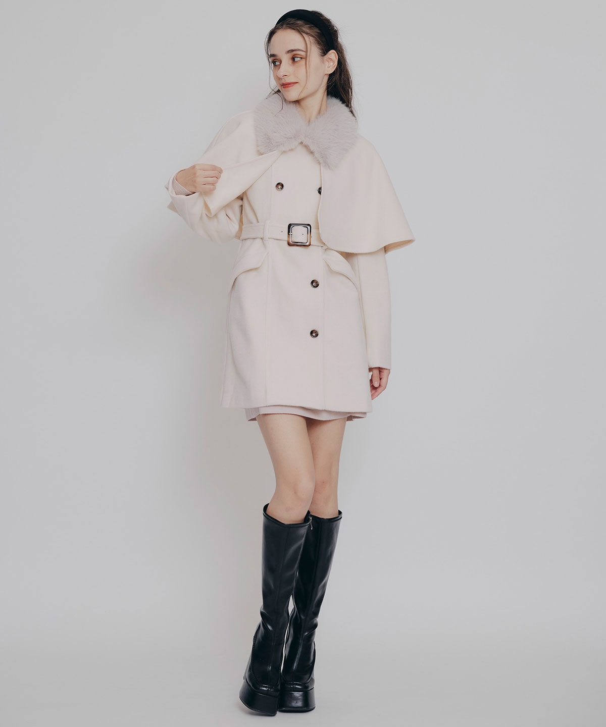 REDYAZEL「マルチWAYケープファーショートコート」|ステンカラーコート|