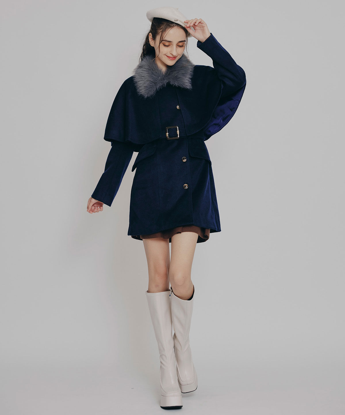 REDYAZEL「マルチWAYケープファーショートコート」|ステンカラーコート|