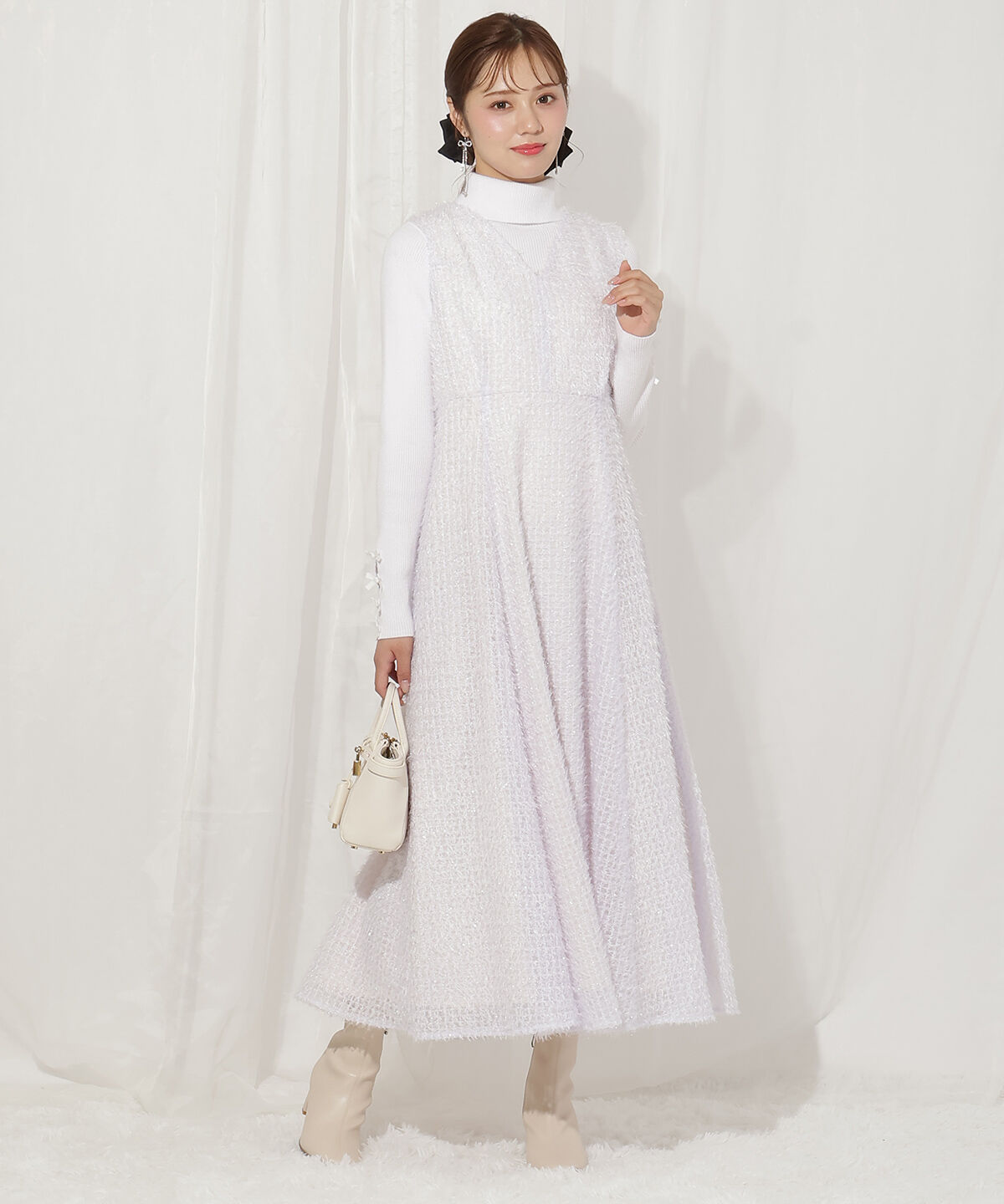 WILLSELECTION「フリンジチェックジャンスカ」|ジャンパースカート|ラベンダー