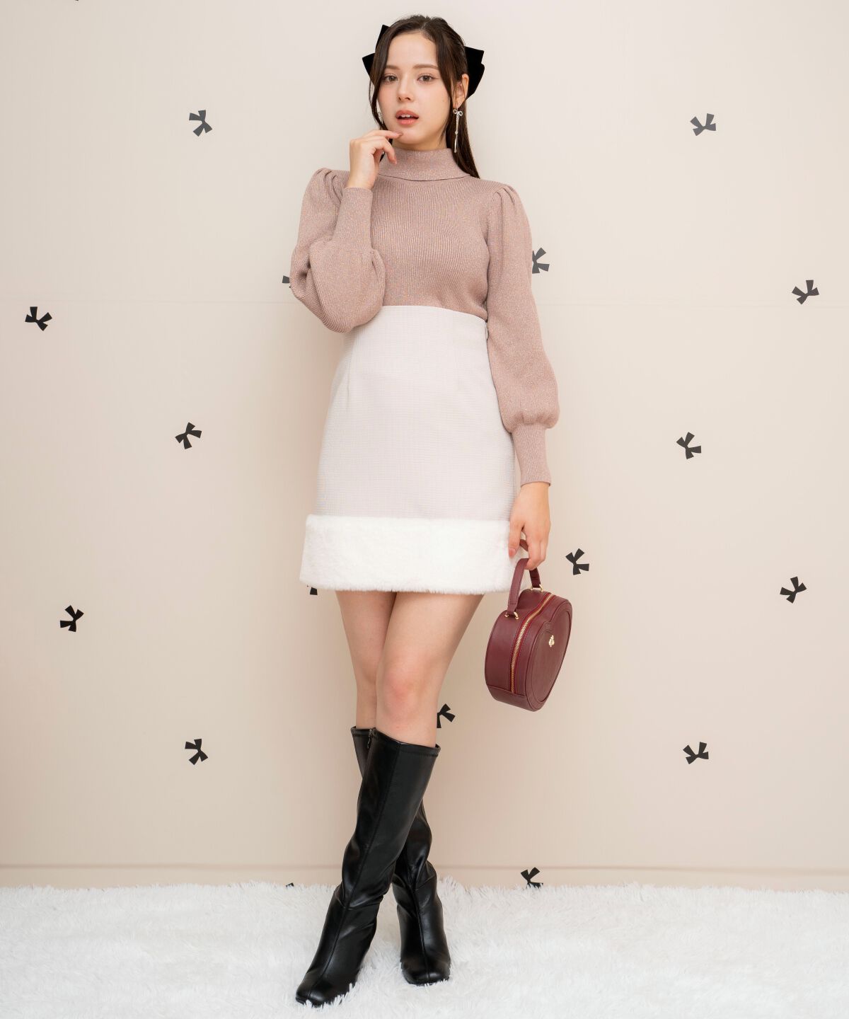 WILLSELECTION「裾ファーハイウエストミニスカート」|台形|ピンク