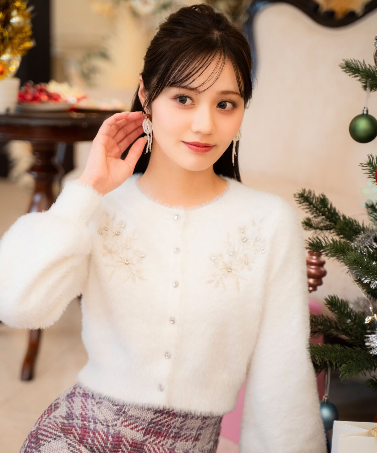 WILLSELECTION「ビジュー付きラメ刺繍カーディガン」|カーディガン|