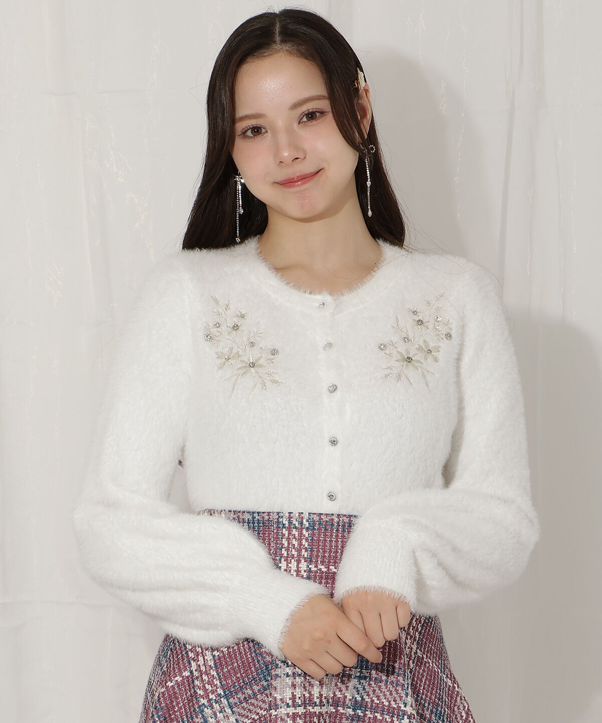 WILLSELECTION「ビジュー付きラメ刺繍カーディガン」|カーディガン|