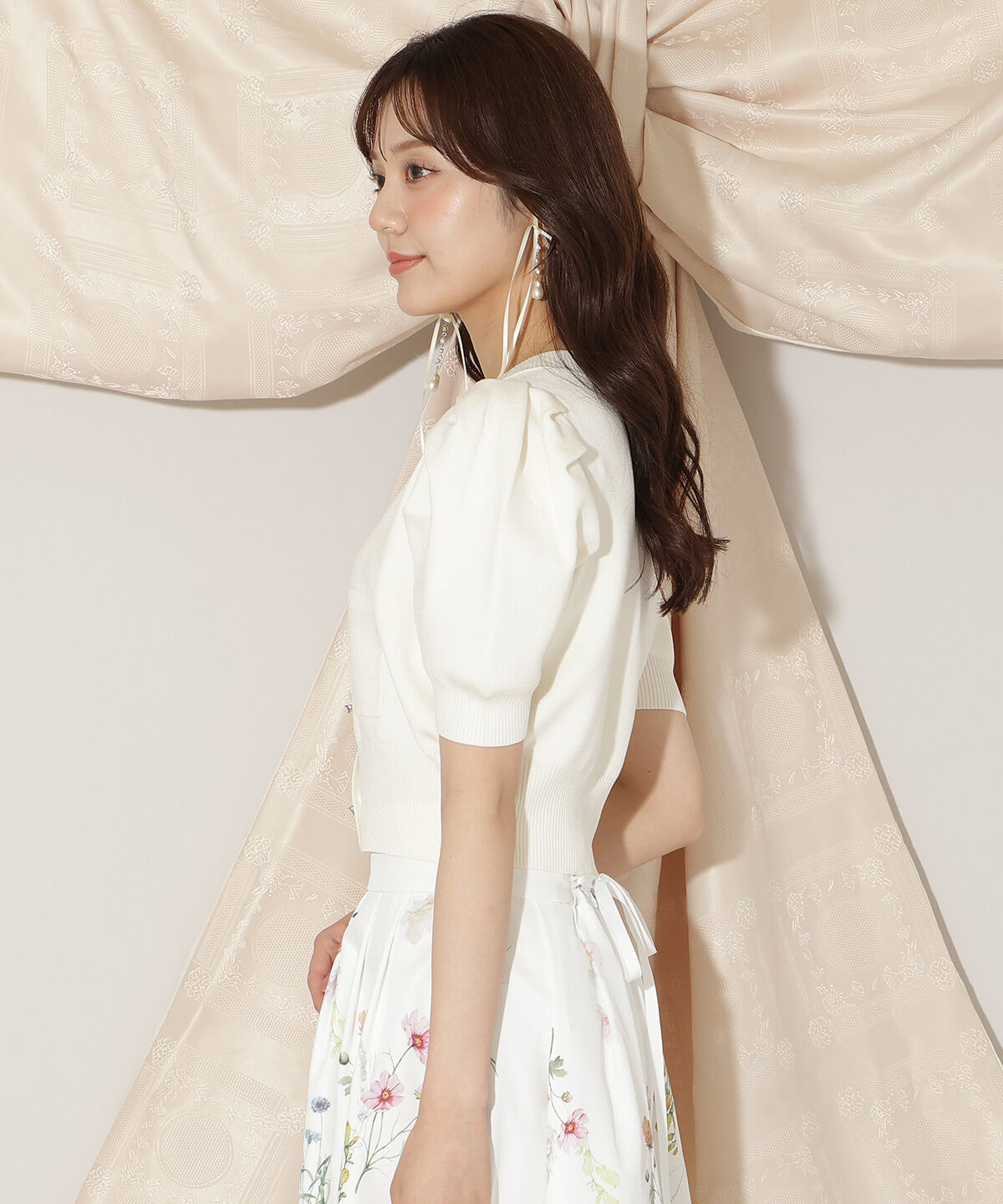 WILLSELECTION「ビジューリボンタックスリーブカーディガン」|カーディガン|