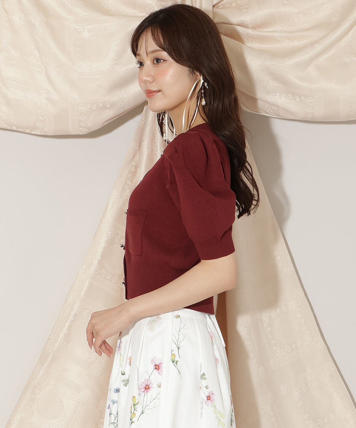 WILLSELECTION「ビジューリボンタックスリーブカーディガン」|カーディガン|