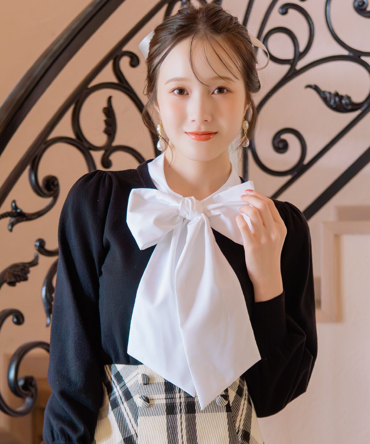 WILLSELECTION「リボンドッキングプルオーバー」|ニット・セーター|ブラック