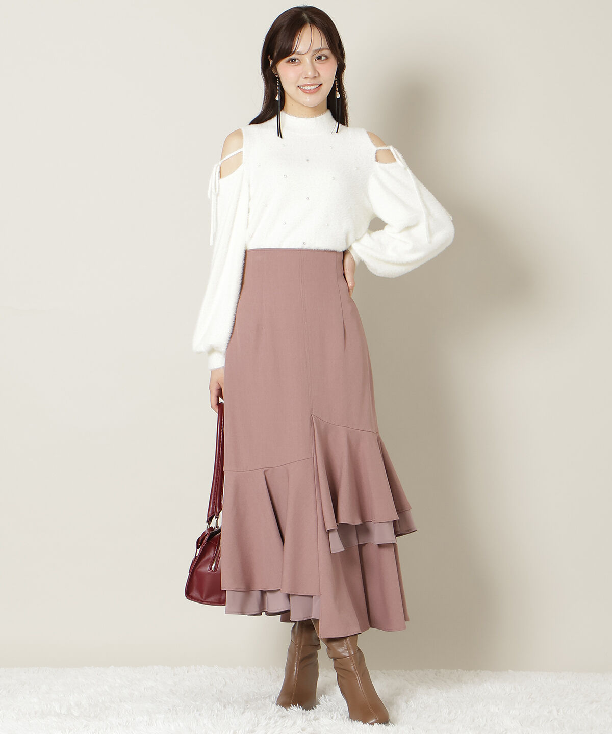 WILLSELECTION「アシンメトリーレイヤードヘムスカート」|フレア|