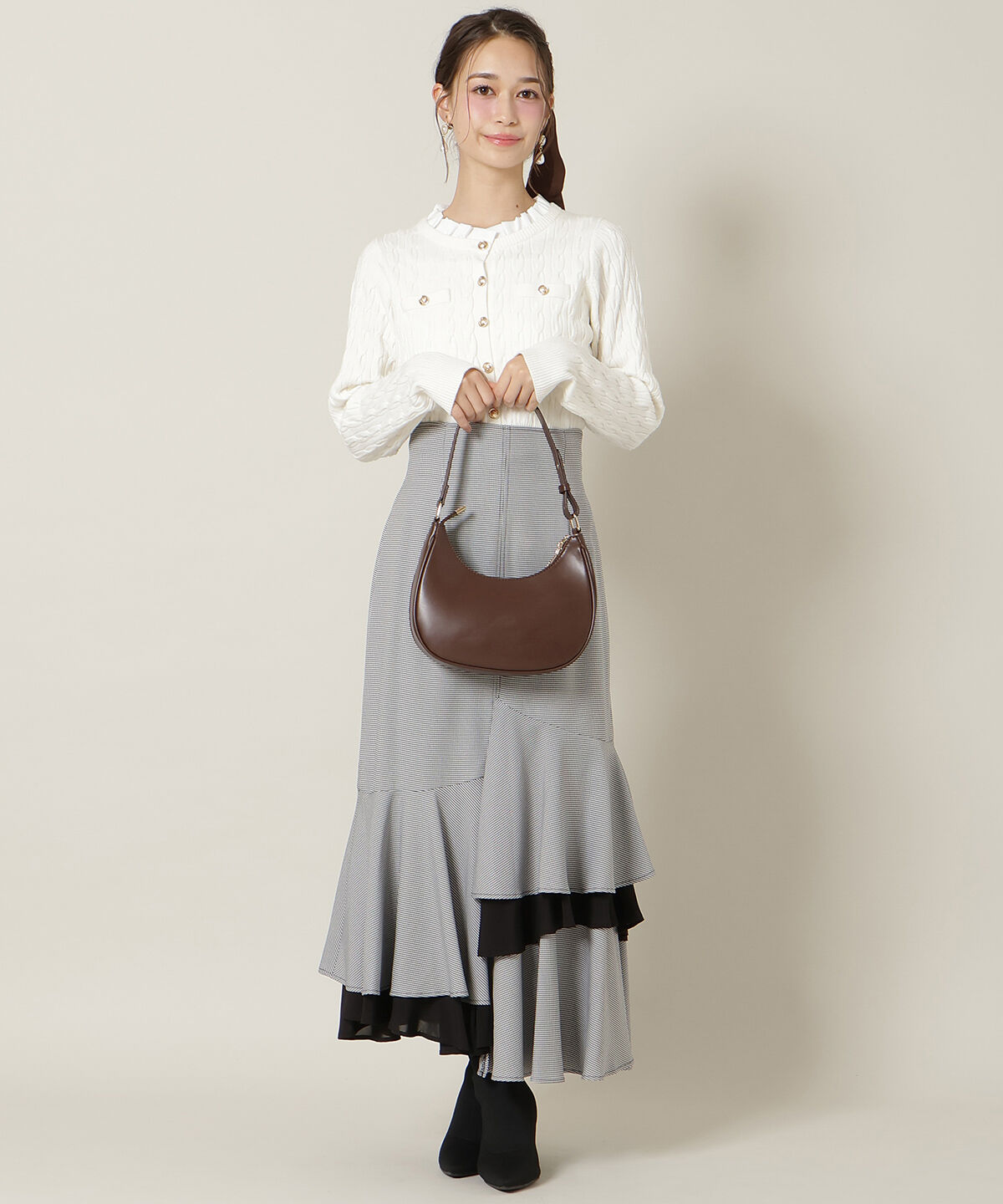 WILLSELECTION「アシンメトリーレイヤードヘムスカート」|フレア|黒系チェック