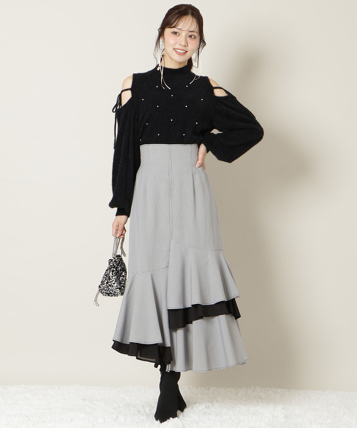 WILLSELECTION「パールビジューフェザーニットトップス」|ニット・セーター|