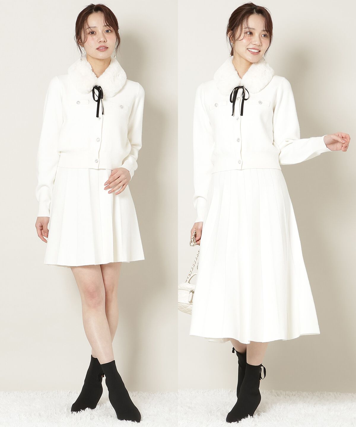 WILLSELECTION「ファーティペット付きニットSETUP」|ワンピース|オフ