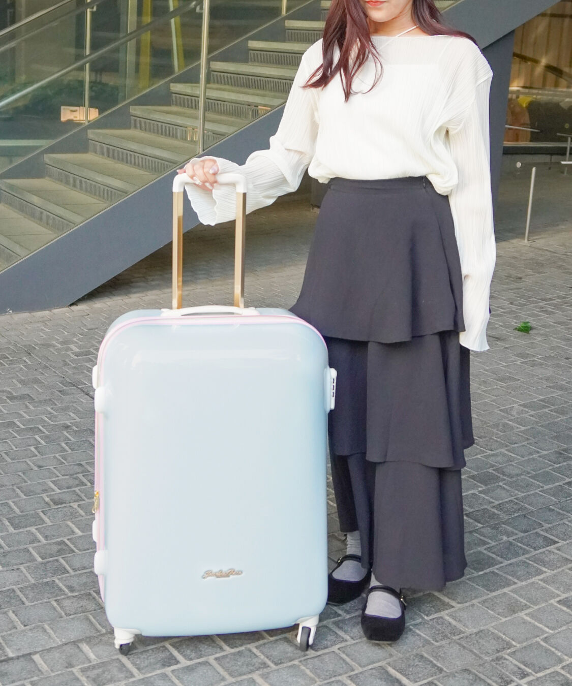 Jewelna Rose「スーツケース　丸いシルエットがかわいい　キャンディポケットＬ　エキスパンド仕様　39873」|キャリーケース|ミントグリーン